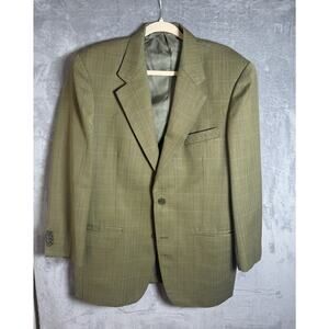 K Ratan Silk Wool Olive Windowpane Blazer Mens 42R Tailored